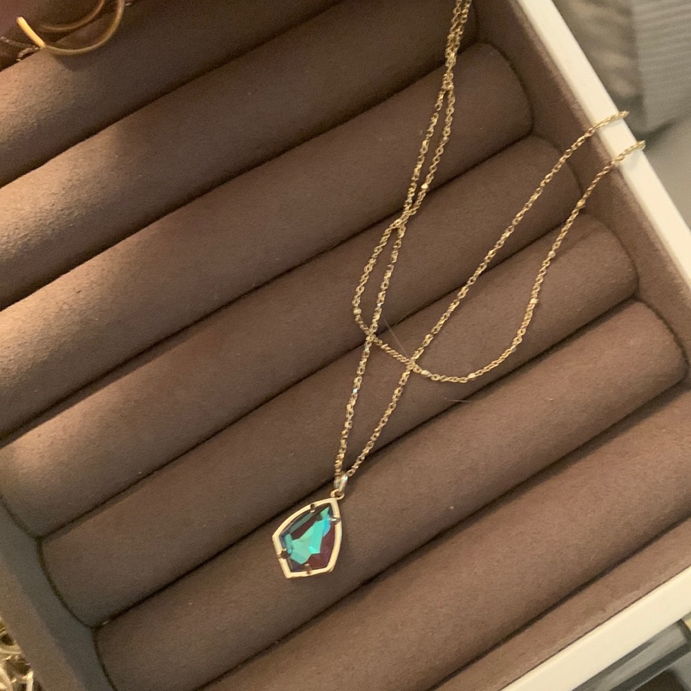 Kendra Scott Cory multi strand necklace in gold and blue dichroic glass